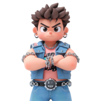 A stylized boy character with crossed arms and chains Isolated on Transparent Background png
