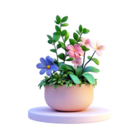 Colorful Flowers Planted in a Pastel Pink Pot Isolated on Transparent Background png