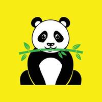 A panda bear holding a bamboo branch on a yellow background vector