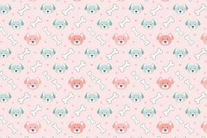 A pink and blue dog pattern with bones and bones vector