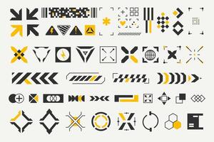 Futuristic sci fi UI elements in black and yellow. Cyberpunk themed interfaces, HUD overlays vector