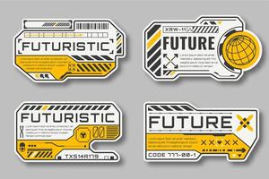 Futuristic sticker labels with cyberpunk and high tech design elements vector