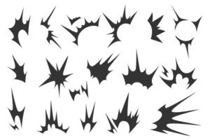 Explosion shapes or dynamic elements. Impact, energy, and motion design vector