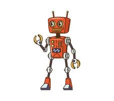 Groovy retro robot cartoon character, funky face vector