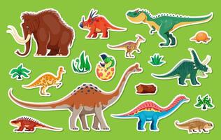Dinosaur characters stickers of cartoon lizards vector