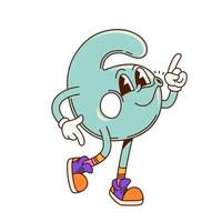 Groovy math number six groovy cute character vector