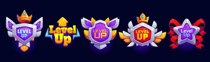Level up game achievement rank and rate icons vector