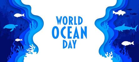 World ocean day background with fish and coral vector