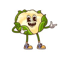 Cartoon groovy cauliflower vegetable character vector
