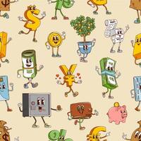 Groovy finance characters cartoon seamless pattern vector