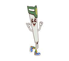 Groovy hand saw work tool DIY cartoon character vector