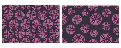 Spiral seamless pattern. Vortex backgrounds set. Modern geometric design. Abstract Looped Spiral ornaments. Decorative repetit circular pink elements on black background. illustration vector