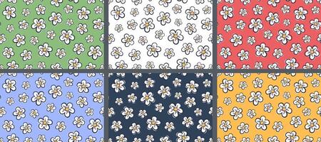 Set of flowers seamless pattern. Nature background of various botanical elements. Camomile flowers. Nature background of various botanical elements. Daisies flowers. illustration vector