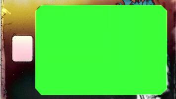 Green screen Vintage CRT television with flickering screen, corrupted signal, and analog noise video