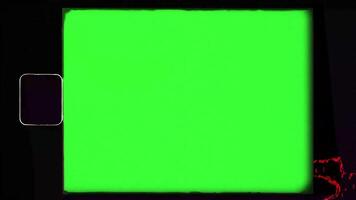 Green sreen Distorted retro monitor with analog flicker, digital artifacts, and malfunctioning signal video