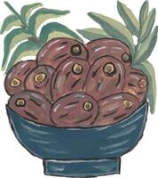 a drawing of a bowl of ripe dates vector
