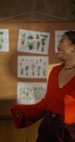 A woman in a red sweater video