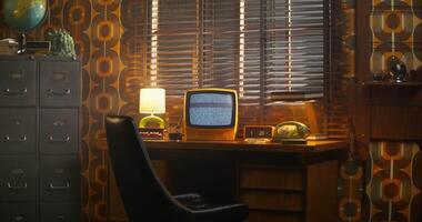 A desk with a computer and a lamp video