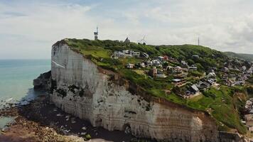 An aerial view of a cliff with houses on it video