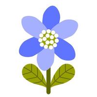 A charming blue flower with a bright center and lush green leaves, designed in a simple, minimalist style. This is perfect for icons, stickers, decorations, and digital art projects. vector