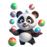 A charming panda juggling balls with a joyful expression. png