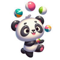 A friendly panda enjoying juggling in a fun and happy environment. png