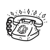 Hand drawn doodle icon of a vintage rotary phone with ringing effect. Perfect for communication, nostalgia, and retro themed designs. vector