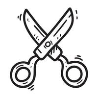 A playful, hand drawn doodle icon of scissors with crossed blades and circular handles. Perfect for creative projects, educational materials, and design elements. vector