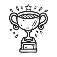 A doodle style trophy icon with a star on top, perfect for representing achievement, success, and awards in various design projects. Hand-drawn in black and white. vector