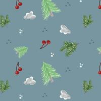 Christmas Seamless Pattern with Pine and cherry vector