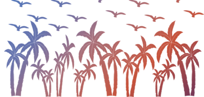 A group of palm trees with birds flying in the background png
