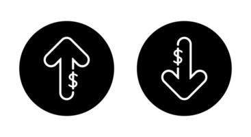 Dollar arrow outline up and down icon on black circle. USD growth and decline sign. Increase and decrease currency symbol vector
