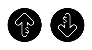 Dollar arrow up and down outline icon on black circle. Increase and decrease USD sign symbol vector