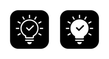 Insight, tip icon. Light bulb with check mark symbol on black square vector