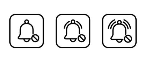 No bell prohibition icon set on square line. Turn off notification sign symbol vector
