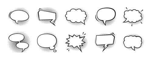 Comic Speech Bubble Set with Halftone Effect in Black and White vector