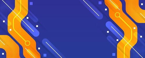Abstract Geometric Background Design with Orange Dynamic Lines on Blue Background in Modern Technology Concept vector