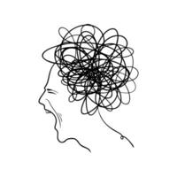 Chaotic expression of anxiety and overwhelm illustrated through abstract lines and human silhouette vector