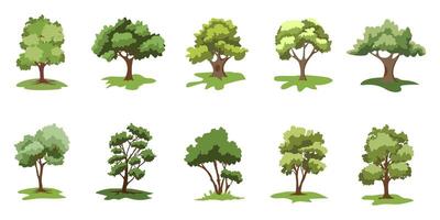 Set of flat green trees Icon design. vector
