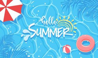 Hello summer season and nature water beach beautiful summer banner design background pattern. horizontal poster, greeting card, header for website. vector