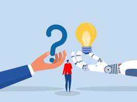 Artificial intelligence AI to help concept, human hand with question mark and AI answer.technology AI to help solve problem vector