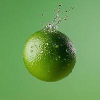Realistic Macro Advertising Shot, Fresh Lime with Water Droplets photo