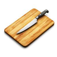 Wooden Cutting Board and knife Isolated on White Background photo