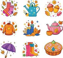 Fall Seasonal Illustration Set with Cozy Autumn Elements vector