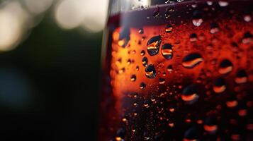 A close up of a glass of red wine with water droplets photo