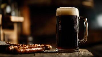 A glass of dark beer sits on a table photo