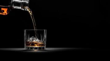 Whiskey pouring into a glass on a black background photo