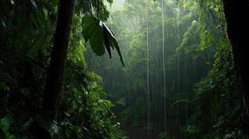 Rainy forest with waterfalls in the jungle photo