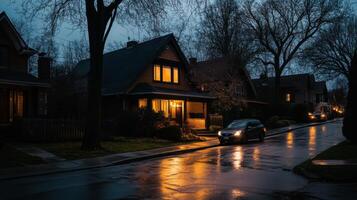 A wet street at night photo
