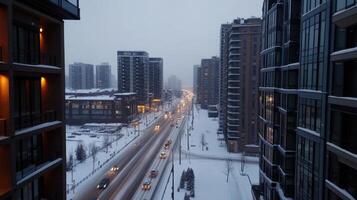 A city street is covered in snow photo